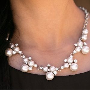 Paparazzi Toast to Perfection Silver Blockbuster Necklace/Earrings Set